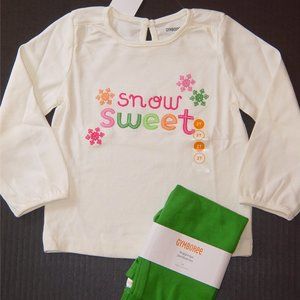 NWT Gymboree 2T ivory Snow Sweet Top and green Leggings set